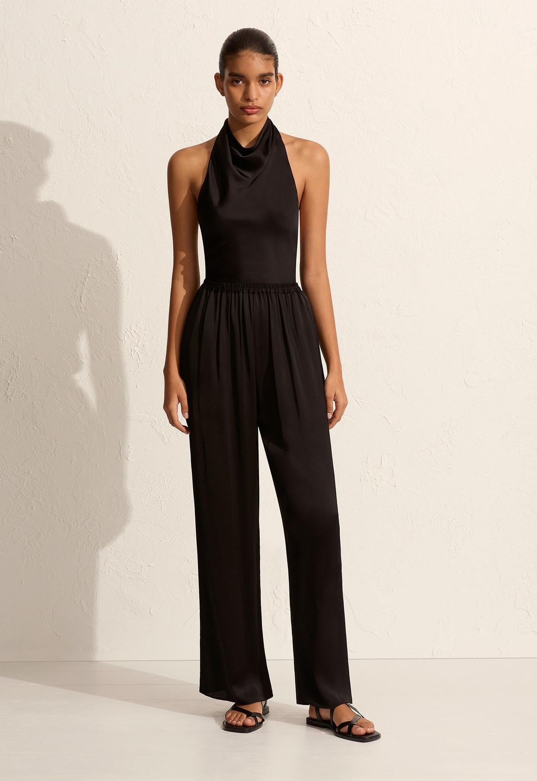Satin Scarf Blouse - Black