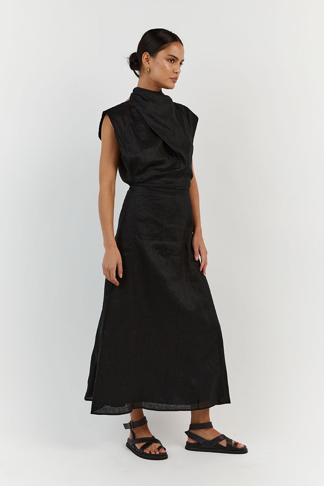 ALESSI BLACK LINEN MIDI DRESS #3