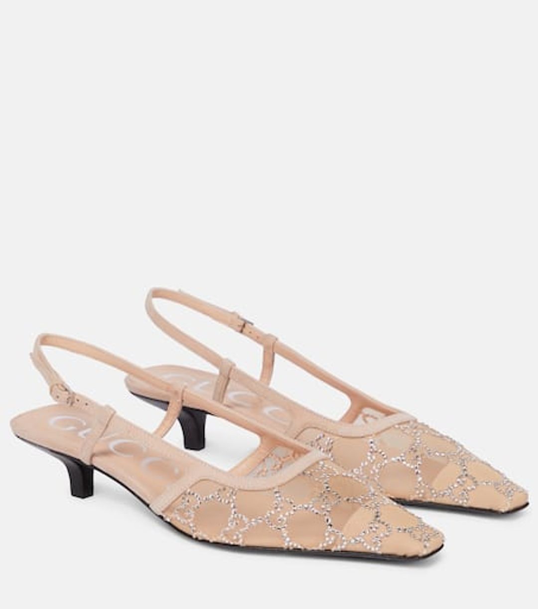 Gucci Suede Crystal Embellishments Slingback Pumps