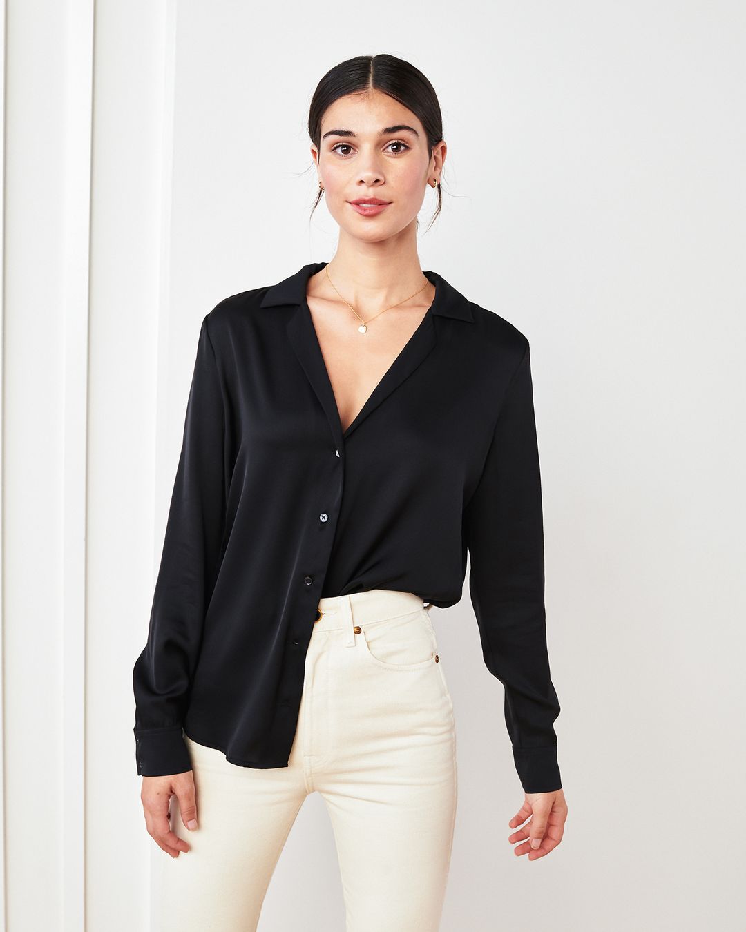 Washable Stretch Silk Notch Collar Blouse #2
