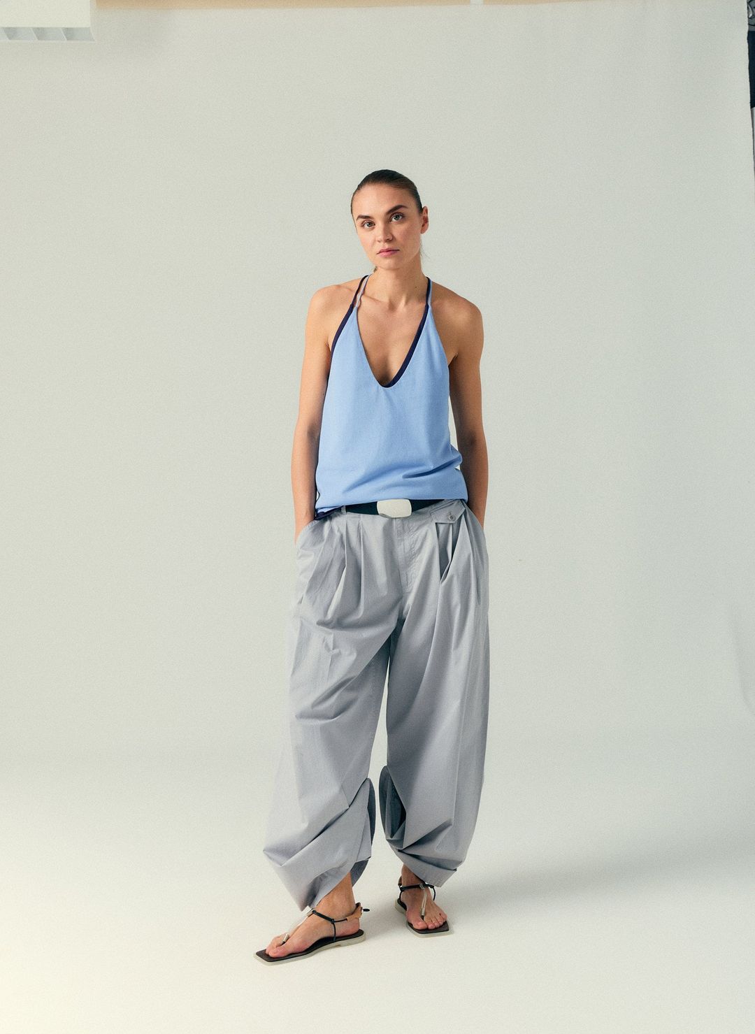 Garment Dyed Silky Cotton Triple Pleat Pant #2