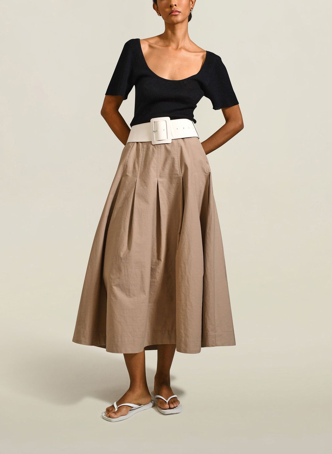 Dakota Pleated Skirt in Tan Compact Cotton #3