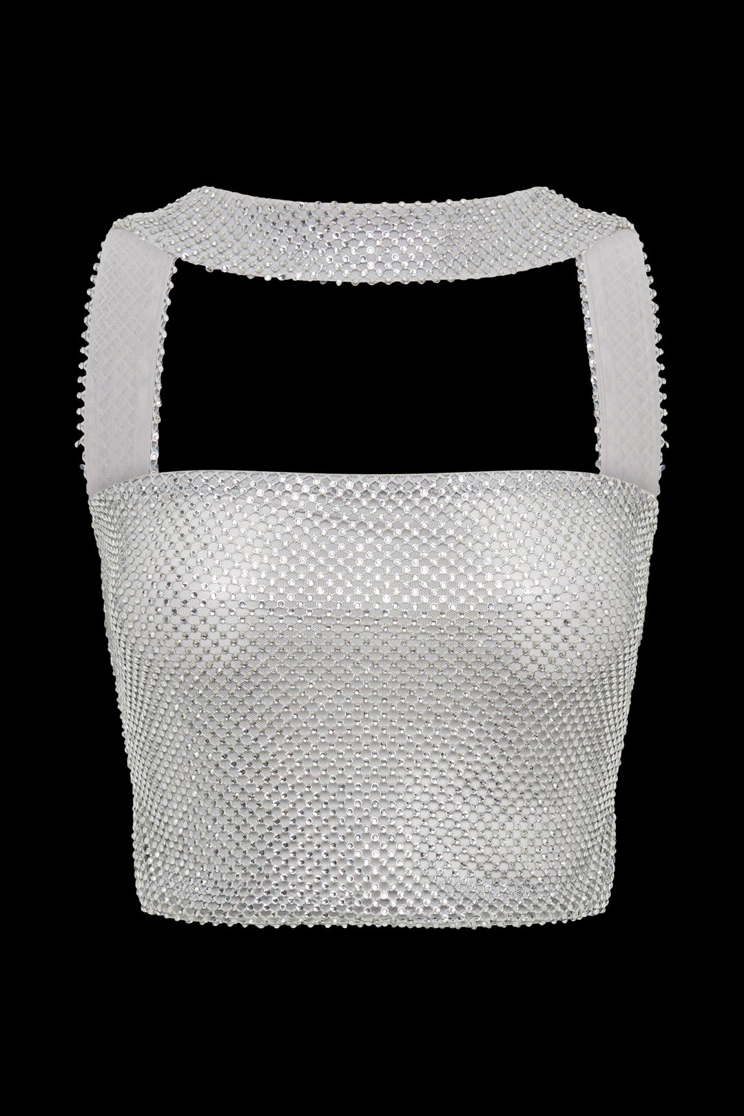 Agnes Diamante Mesh Halter Top - Silver #11