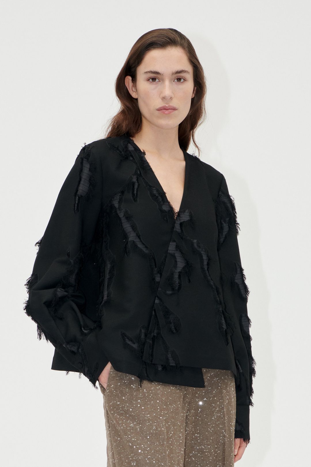 V Neck Long Sleeve Top - Jet Black #3