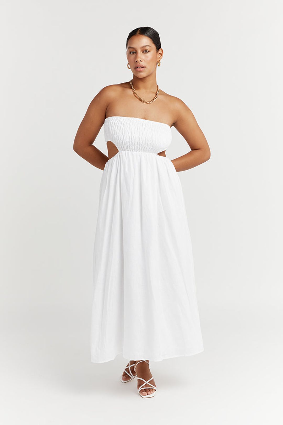 NELL WHITE LINEN MIDI DRESS #3