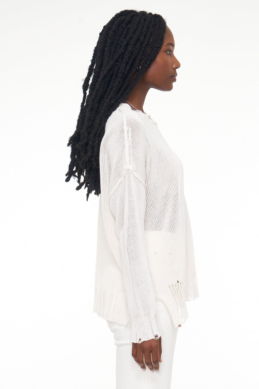 Elyse Lightweight Pullover Sweater - Vanilla Distressed #3