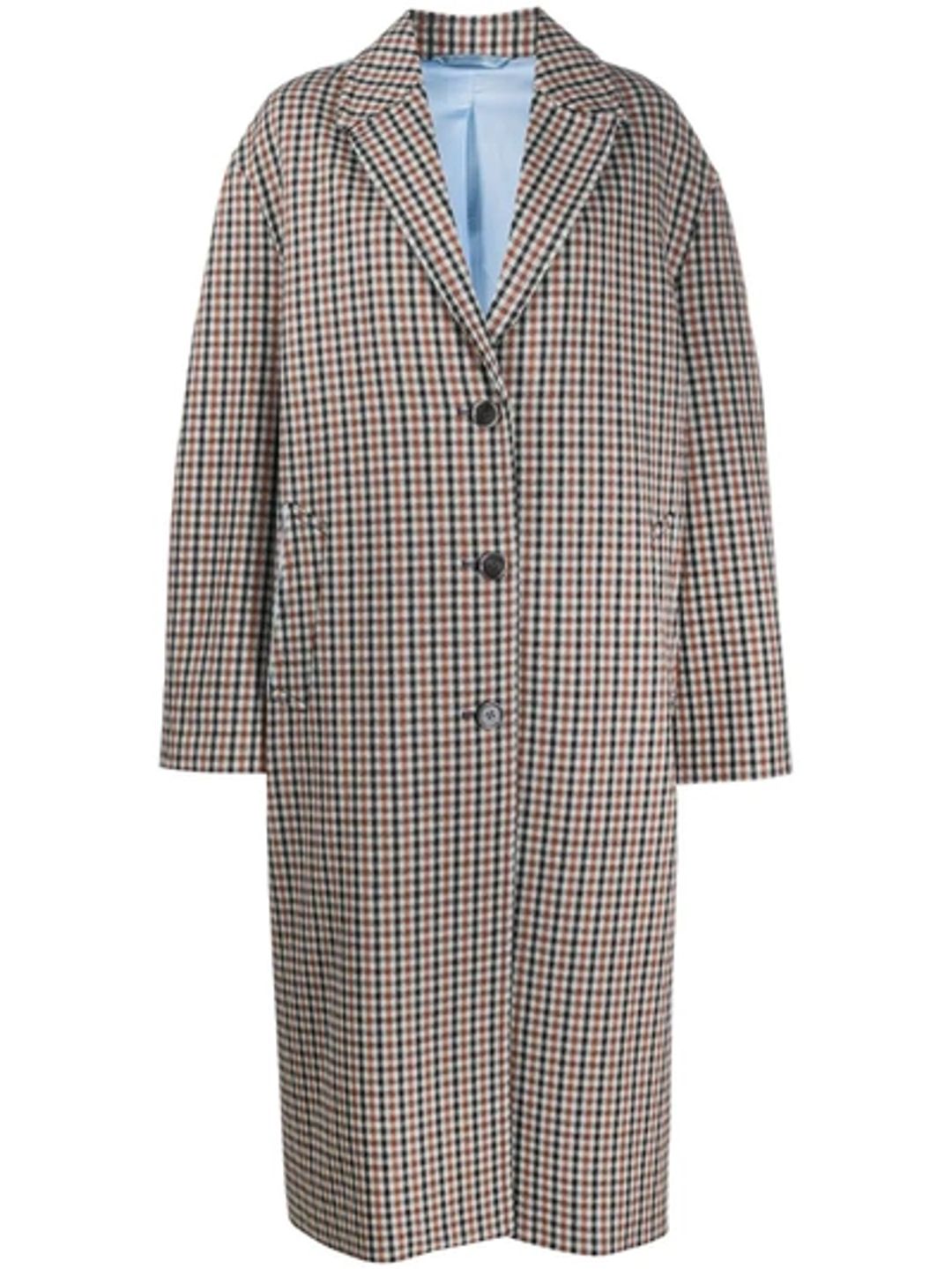 Checked Coat In Light Blue And Orange #2