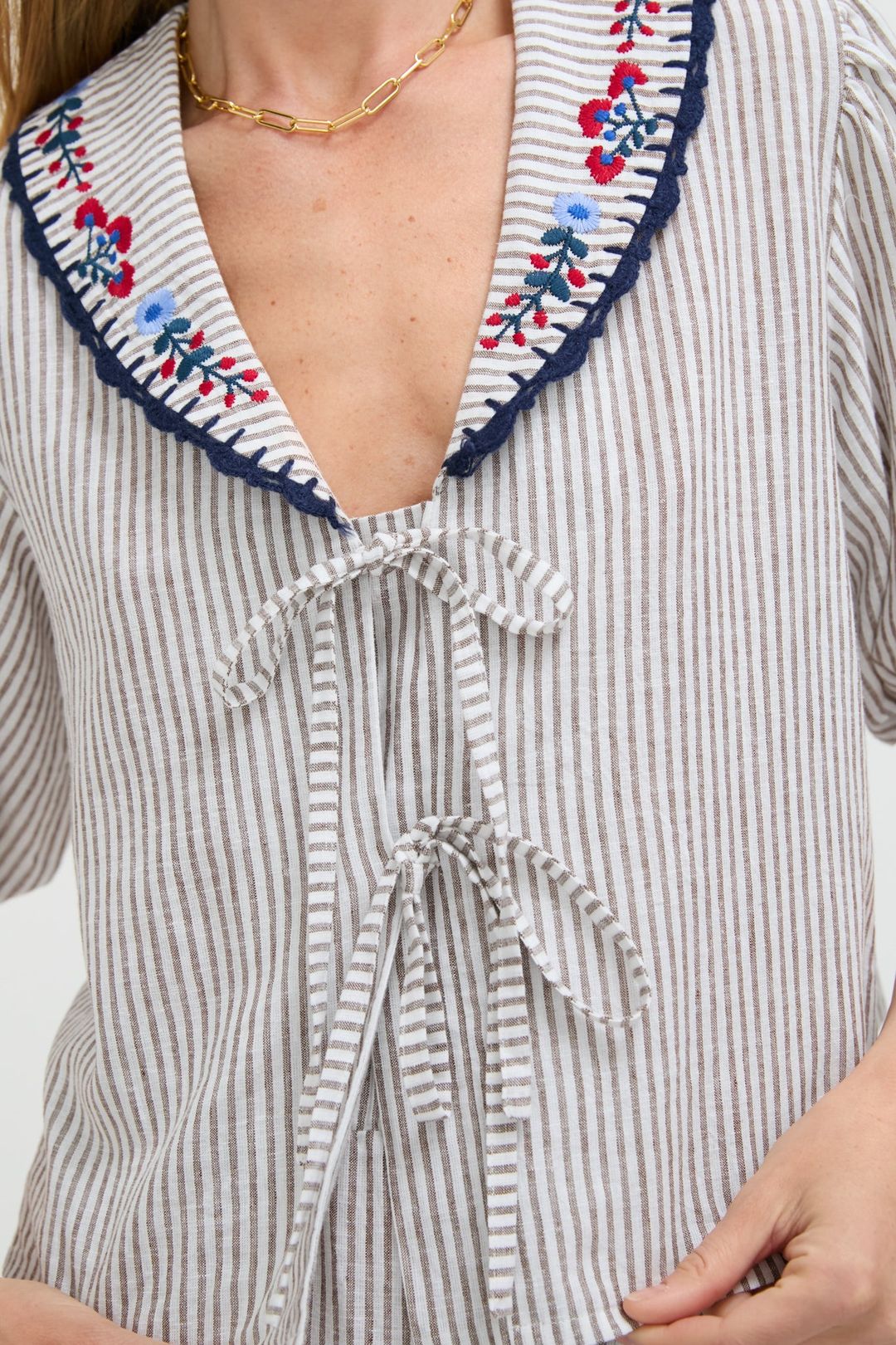 Tan Stripe Embroidered Falyn Top #5