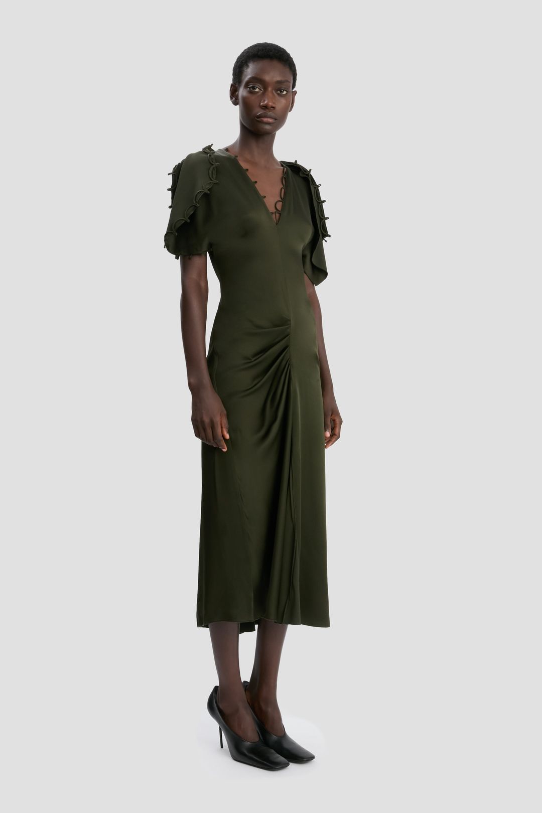 Eve Midi Dress In Dark Olive