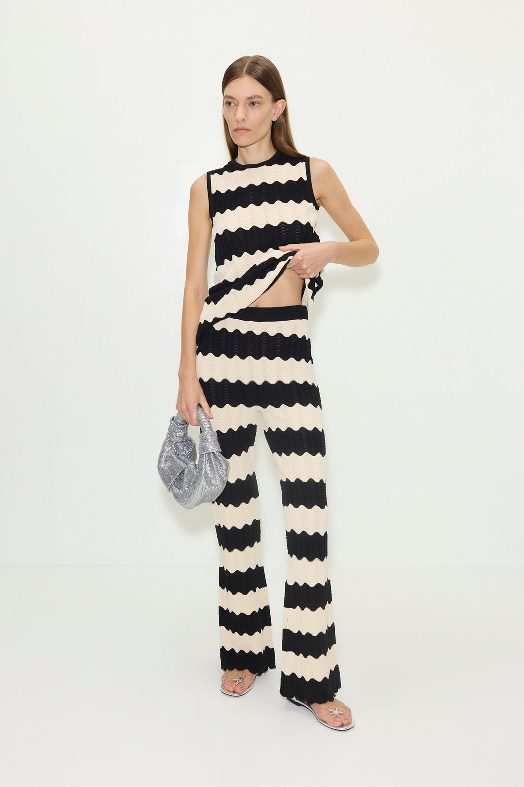 Moji Knit Pant in Black/Macadamia Wave Stripe #5