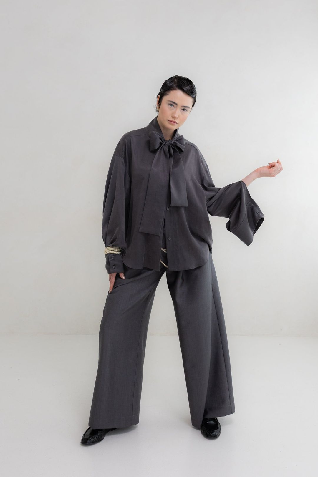 Eri Fusion Scarf Gunmetal Cupro Shirt