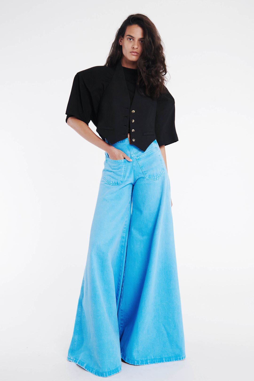 Super Wide Leg Mirror Jeans Bright Blue