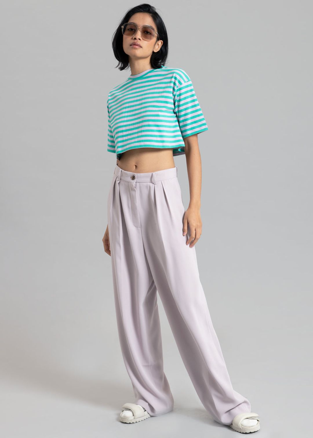 Karina Cropped T-Shirt - Sea Green/Lilac
