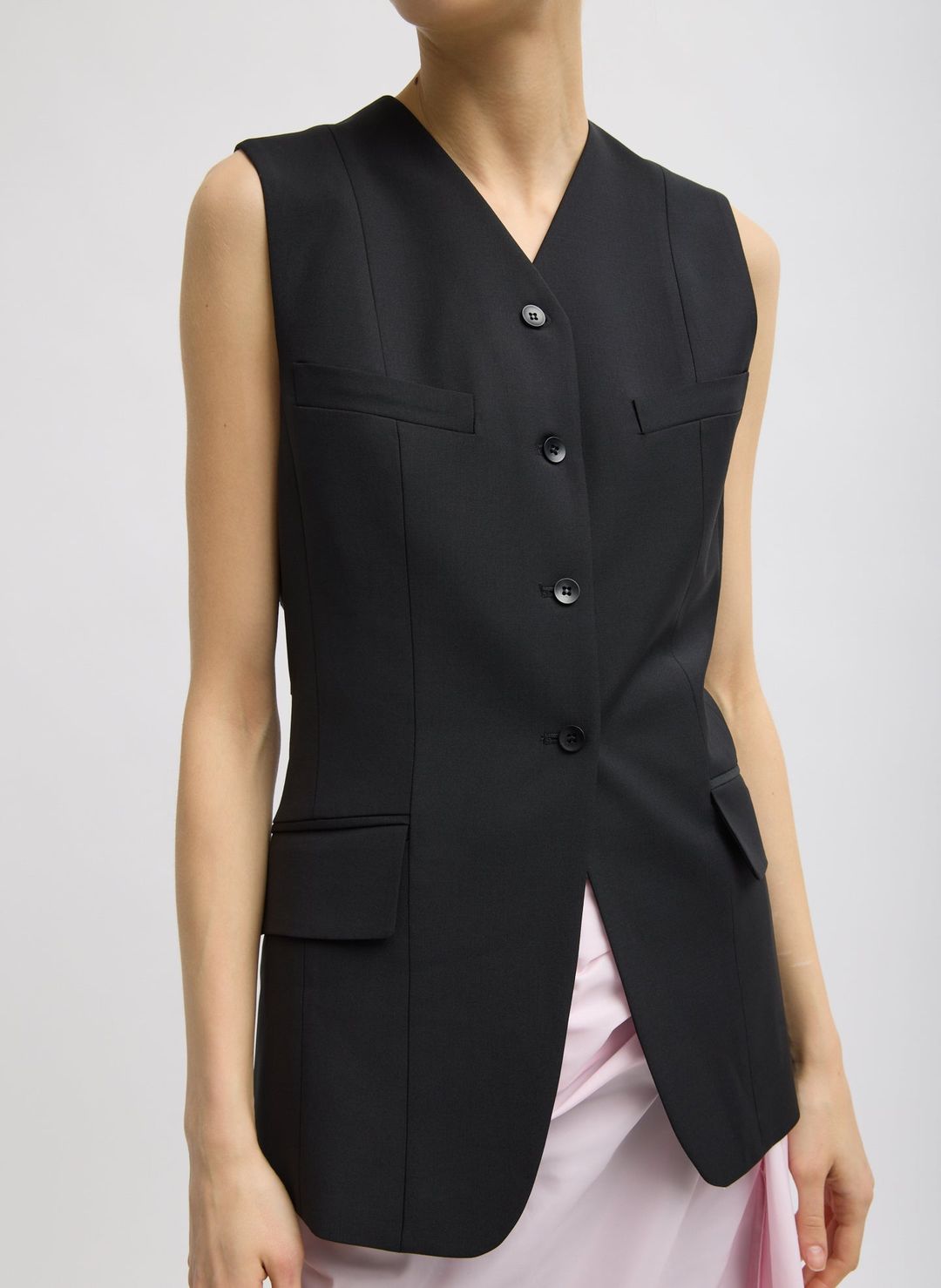 Recycled Tropical Wool Vest With Blousant Back