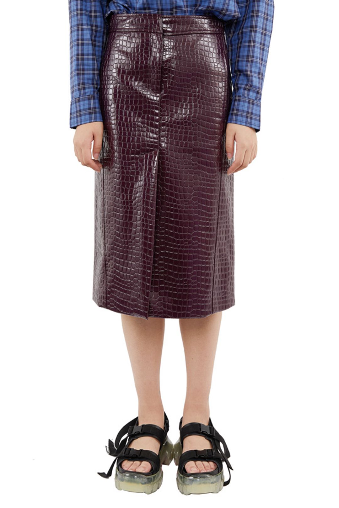 CROC EMBOSSED PATENT TROUSER SKIRT