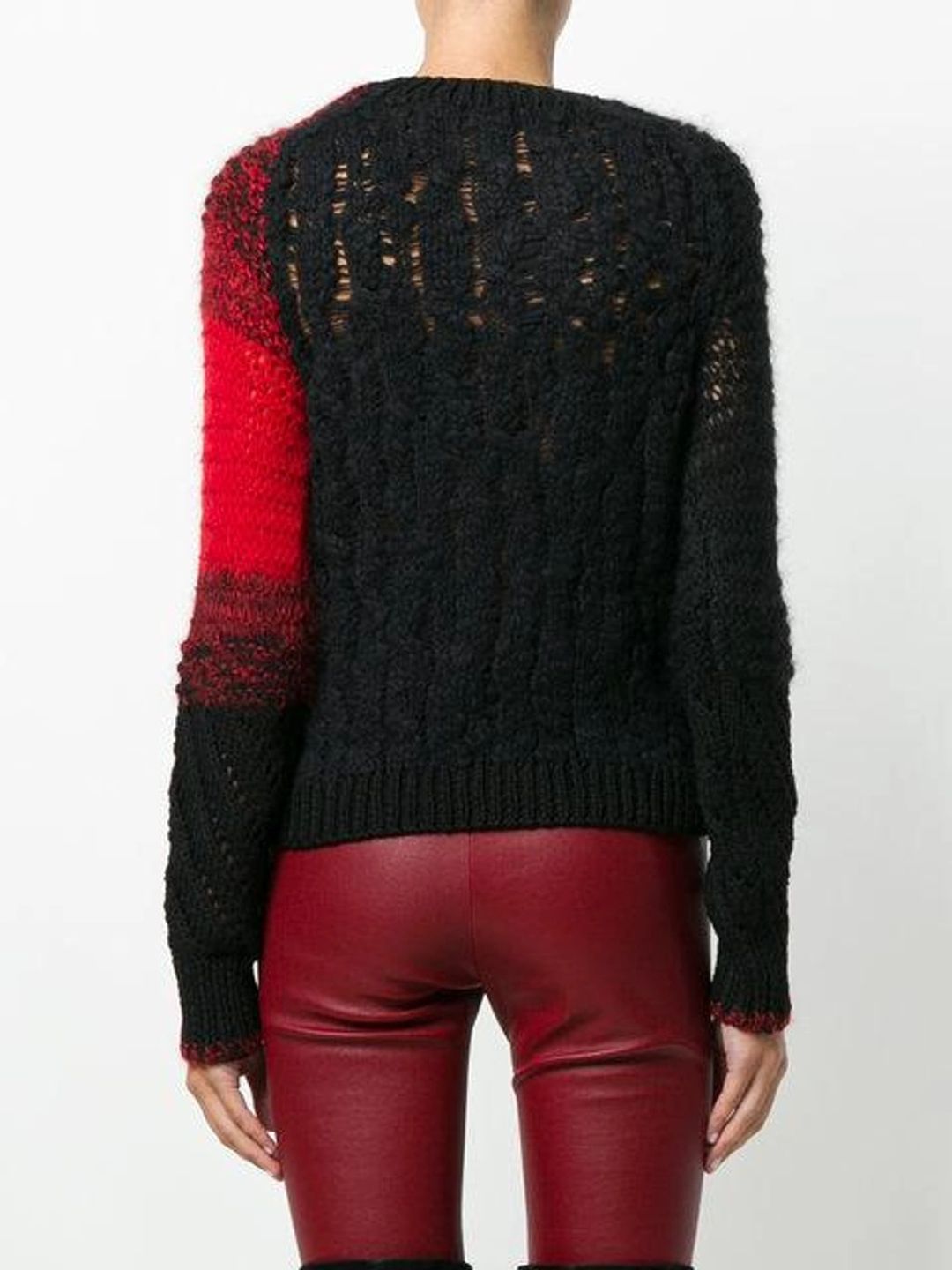 Patchwork Cable-knit Crewneck Wool Sweater In Black #9