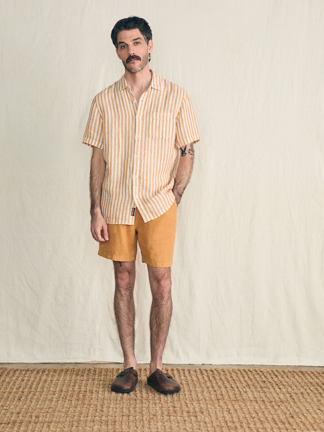 Short-Sleeve Palma Linen Shirt - Gold Ivory Stripe #4