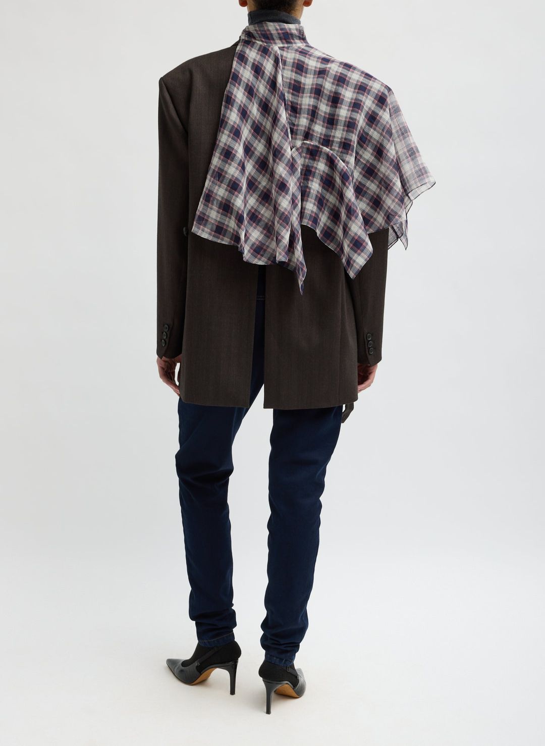 Silk Cotton Plaid Cape Tie Top #5