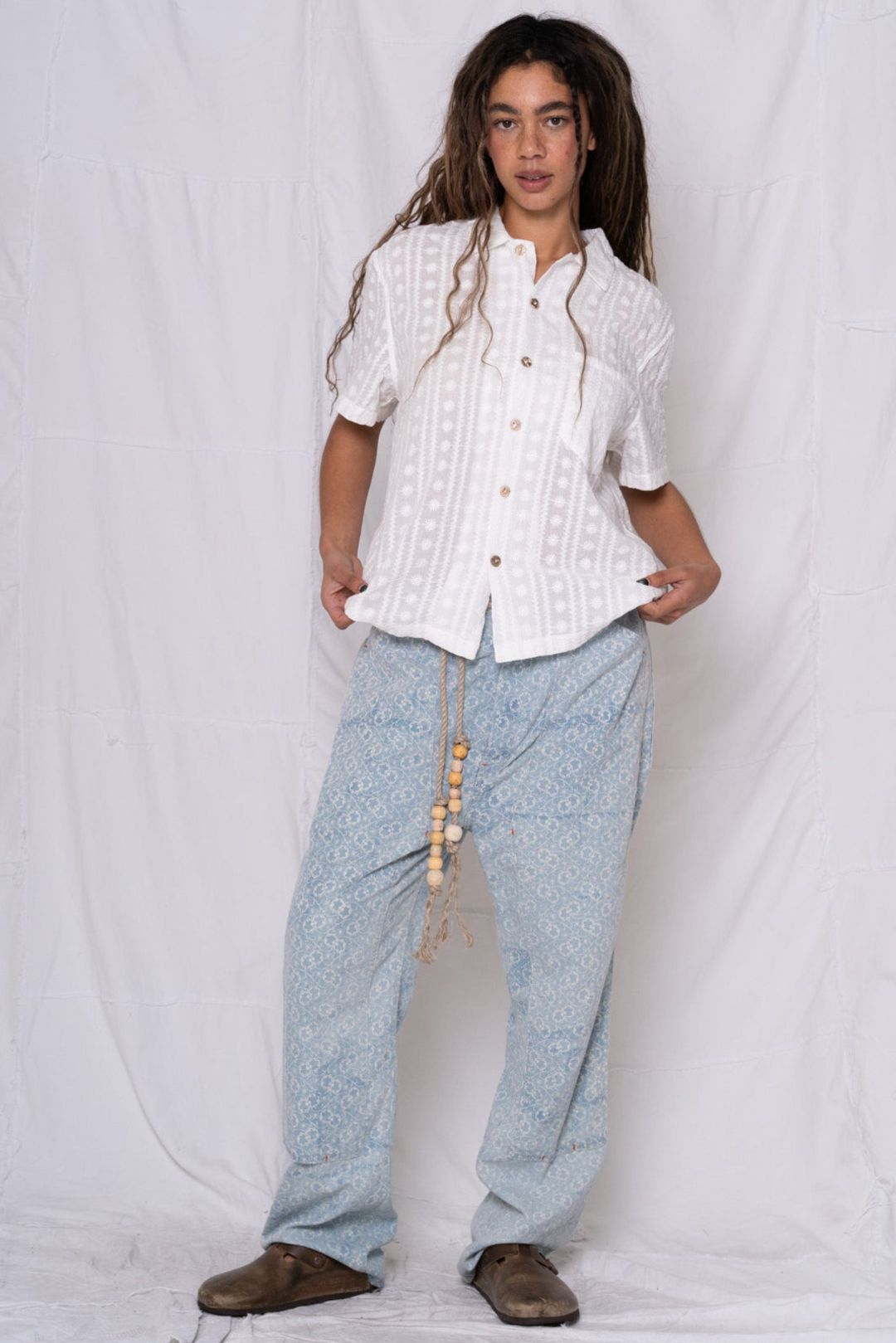 P71 Carpenter Indigo Block Print Flowers Sunfaded Sky Blue #9