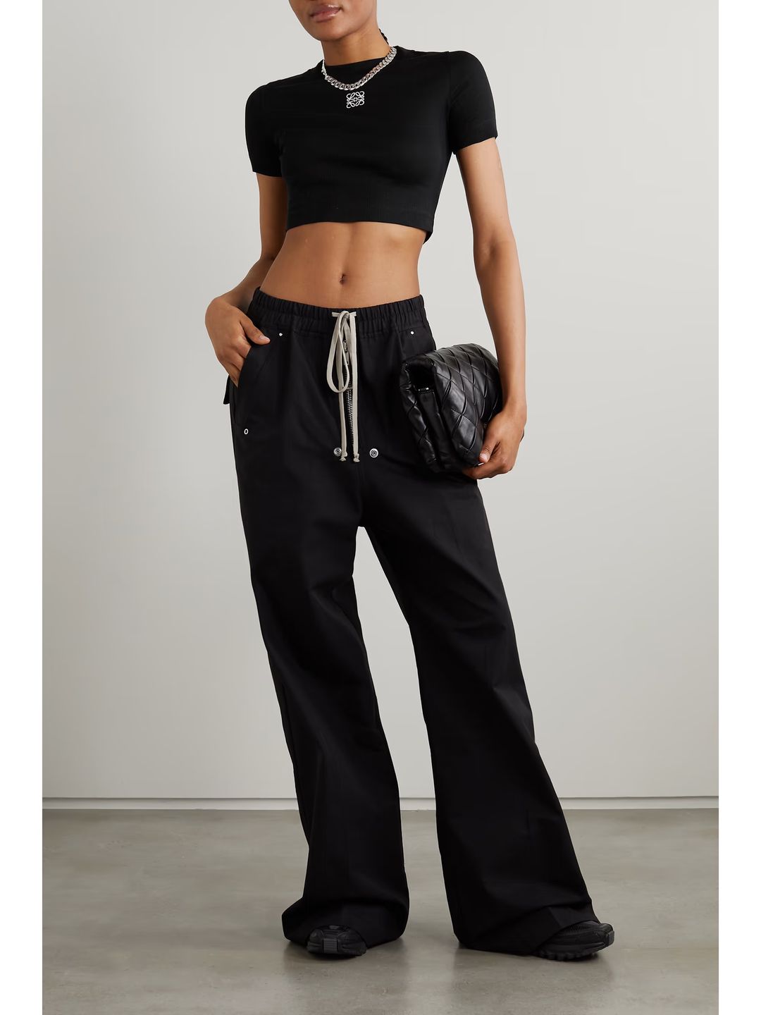 Anagram cropped embroidered ribbed cotton T-shirt