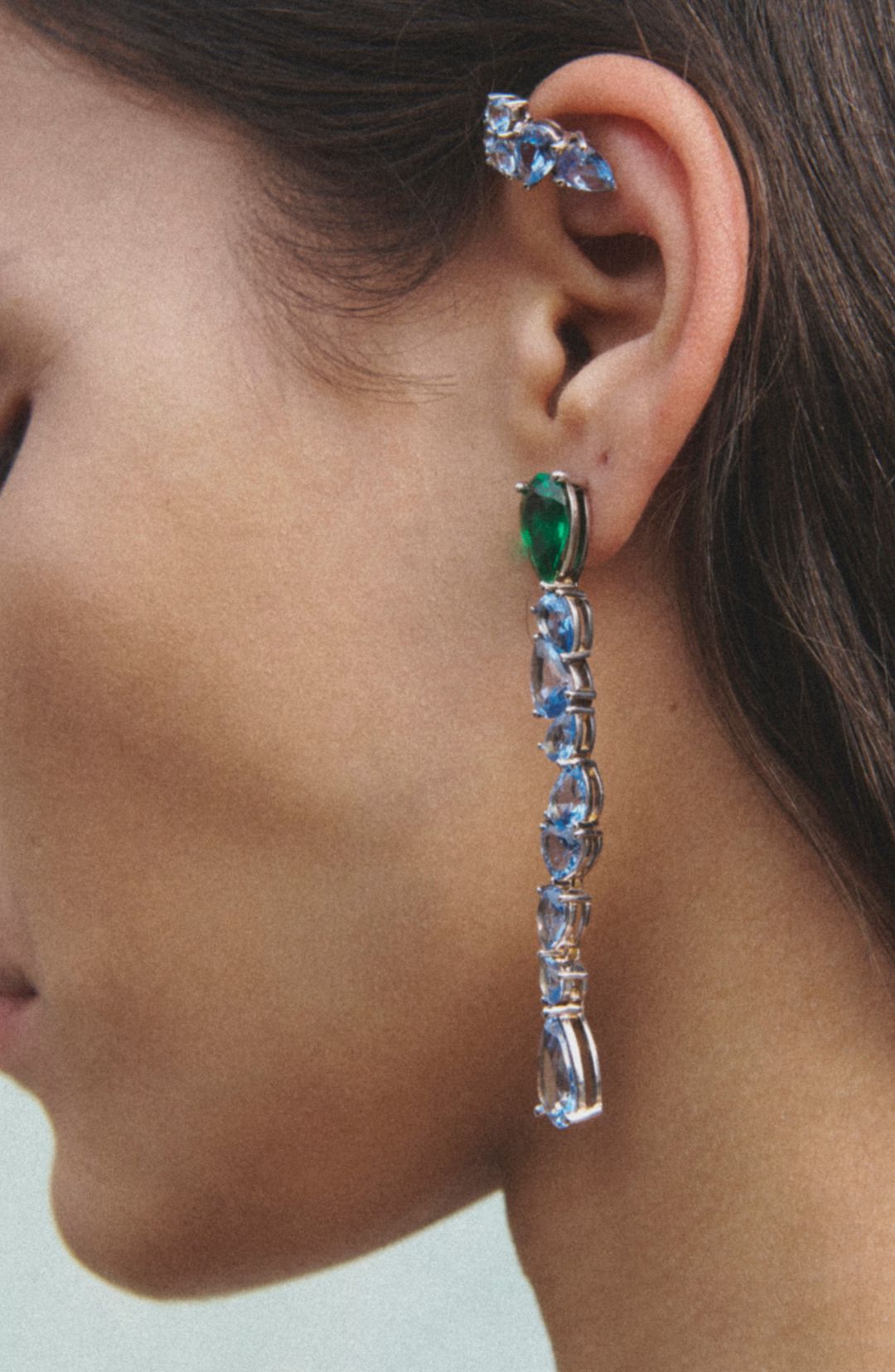 Green Cubic Zirconia & Synthetic Spinel Mismatched Drop Earrings #2