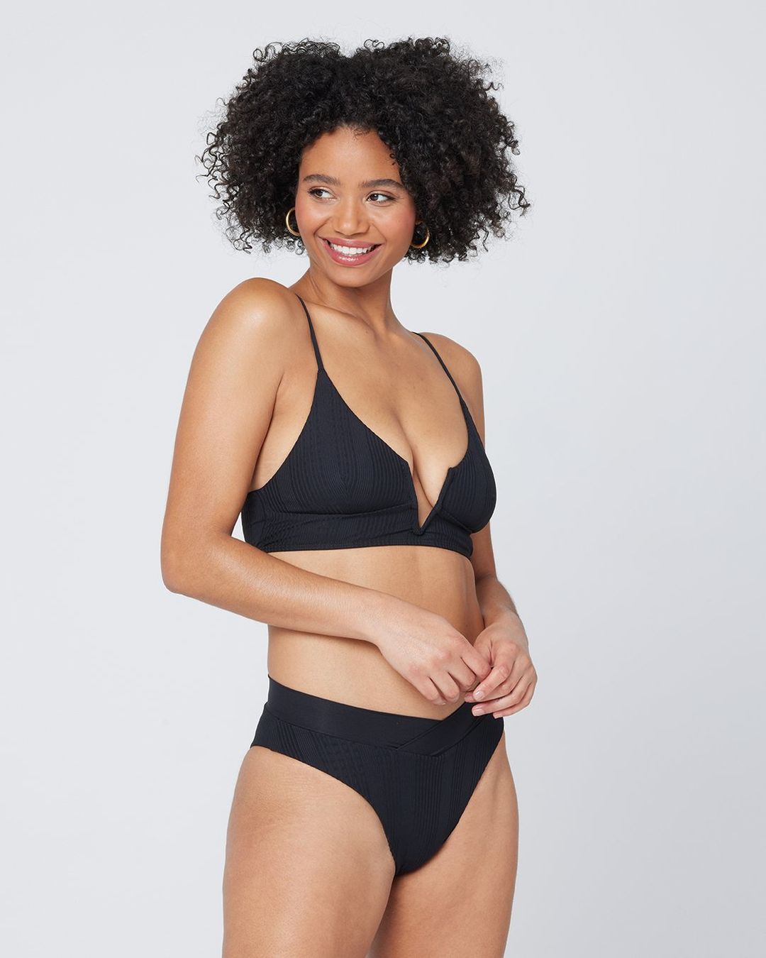 Pointelle Rib Siren Bikini Top - Black #6