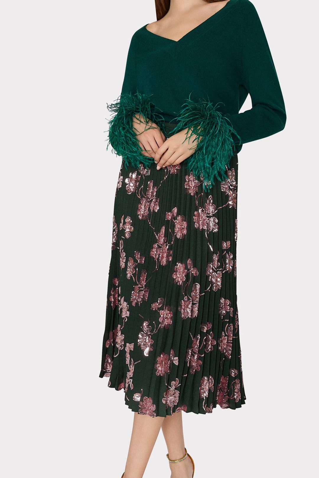 Feather Cuff V-Neck Sweater #3