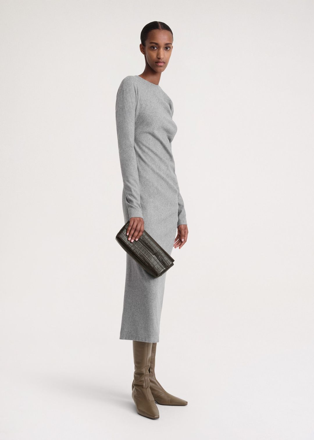 Soft T-Clutch dark brown croco