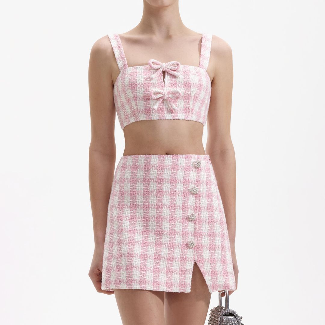 Pink Check Boucle Mini Skirt #4