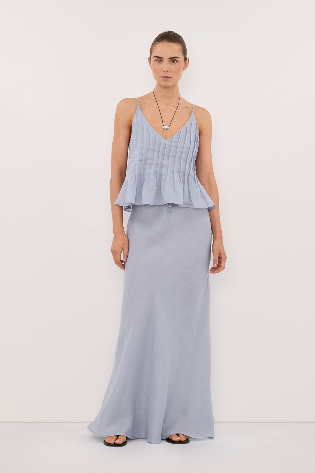 MAISON DUSTY BLUE RAMIE BIAS MAXI SKIRT
