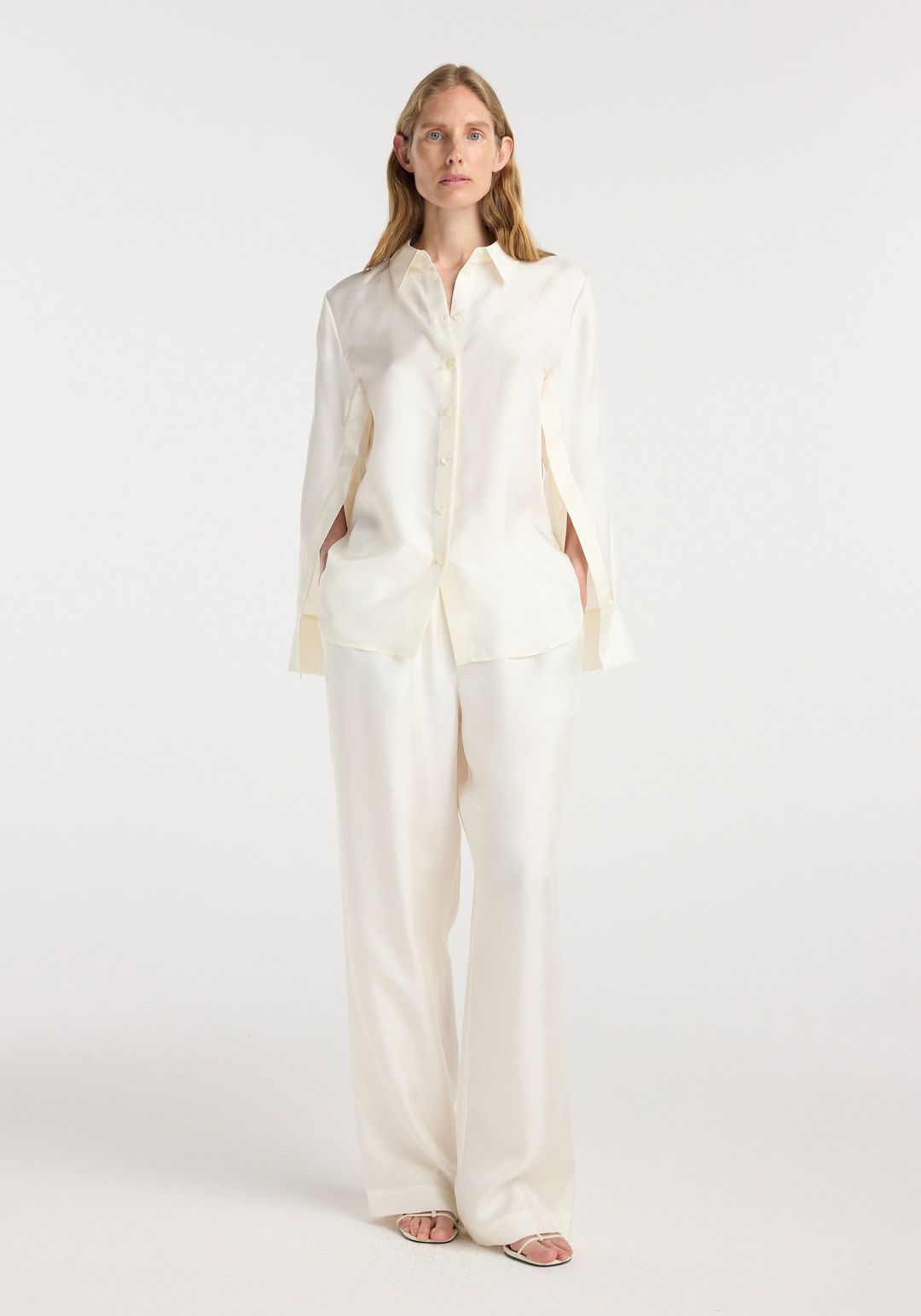 Silk open-sleeve detailed shirt | cream #7