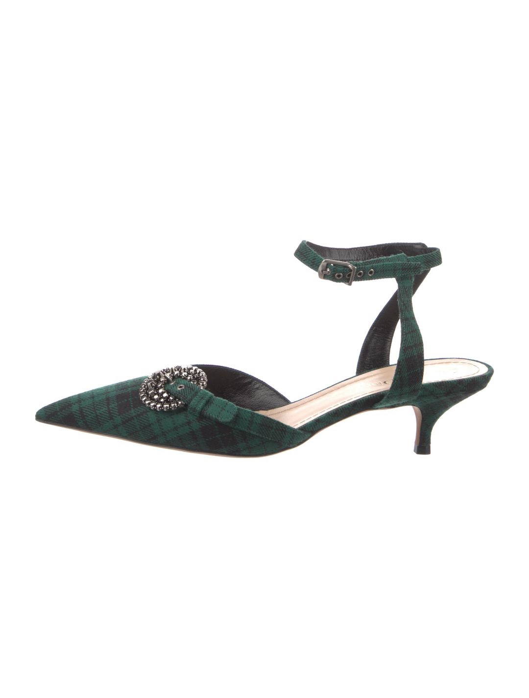 Canvas Plaid Print Slingback Pumps