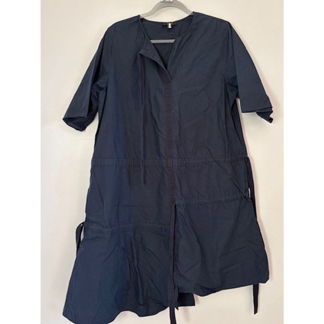 COS Navy Blue Cotton Poplin Asymmetric Drawstring Waist Midi Dress Womens 10