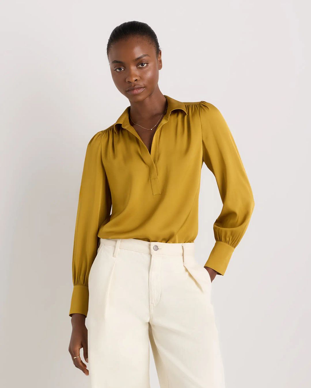 Washable Stretch Silk Surplice Bodysuit
