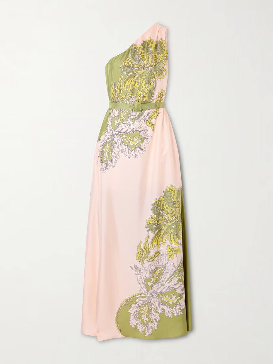 Roy one-shoulder gathered printed silk maxi dress