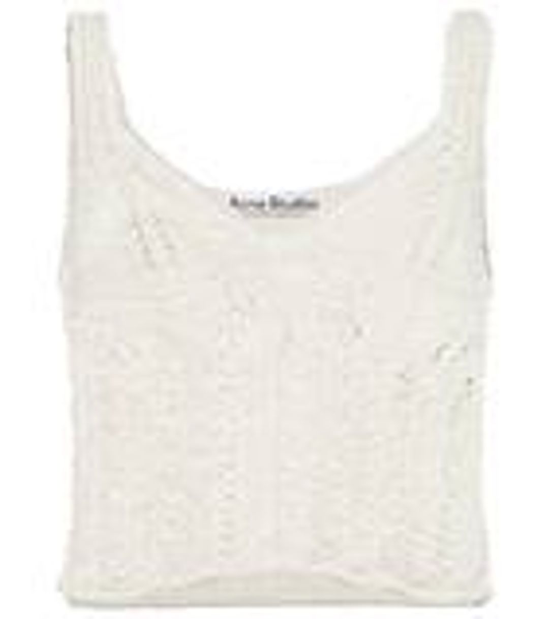 Pointelle-knit cotton-blend crop top