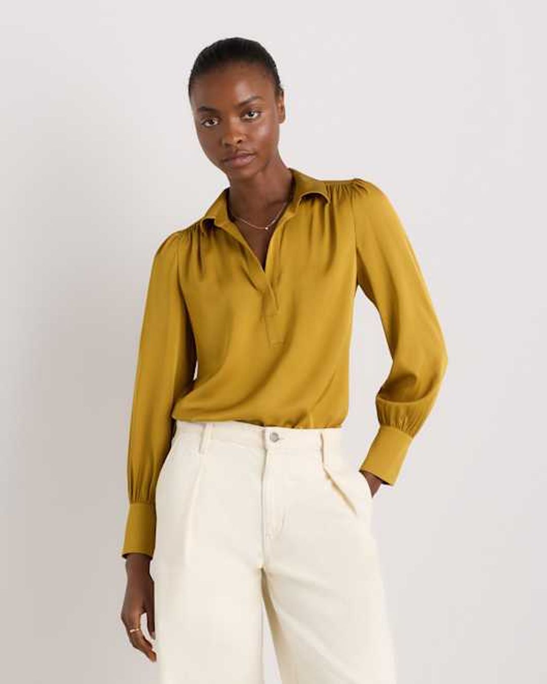 Washable Stretch Silk Split Neck Blouse #3