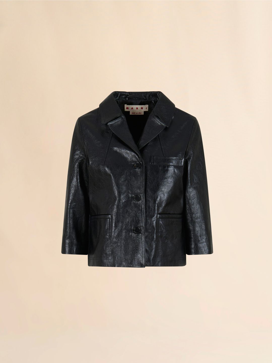 Black shiny leather jacket