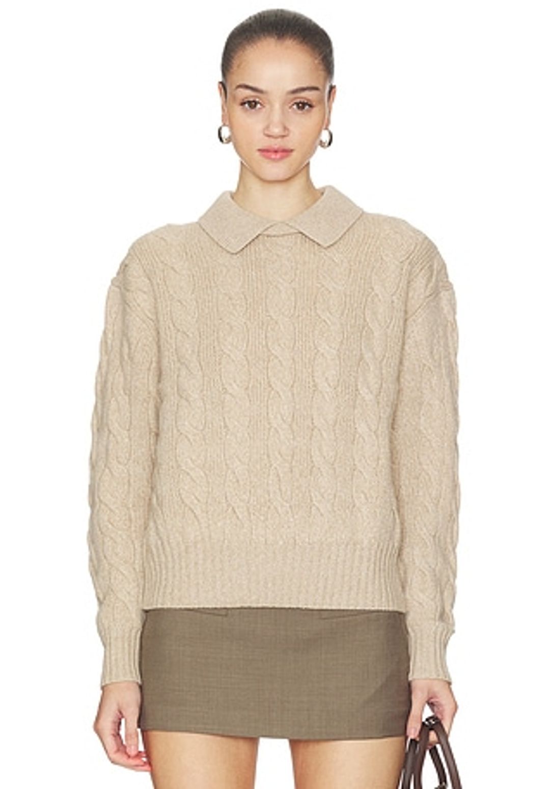 Cable Wool Cashmere Polo Collar Sweater #3