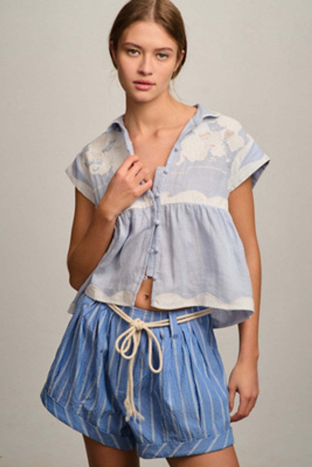 Linen Appliqué Buttondown Tank