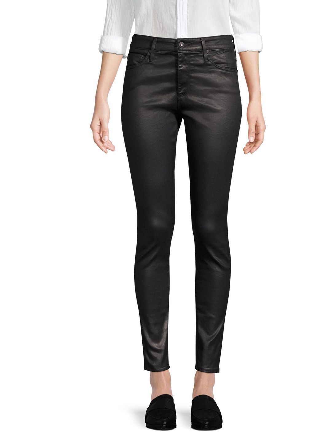 AG Jeans Farrah High-Rise Ankle Faux Leather Skinny Pants 27 (4) Leatherette Light Super Black