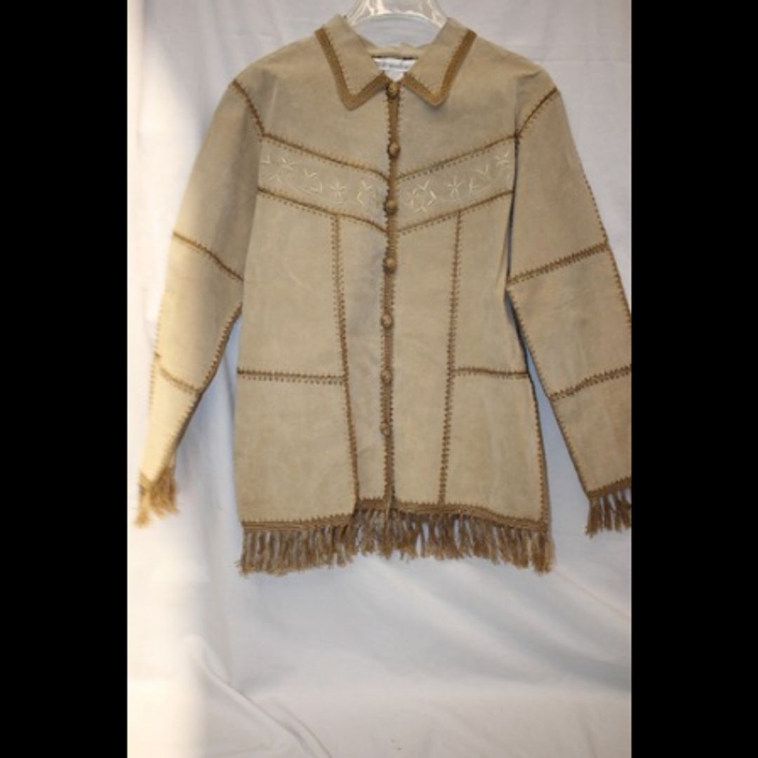 Leather Jacket,Hand Knit Patchwork Trim & Collar