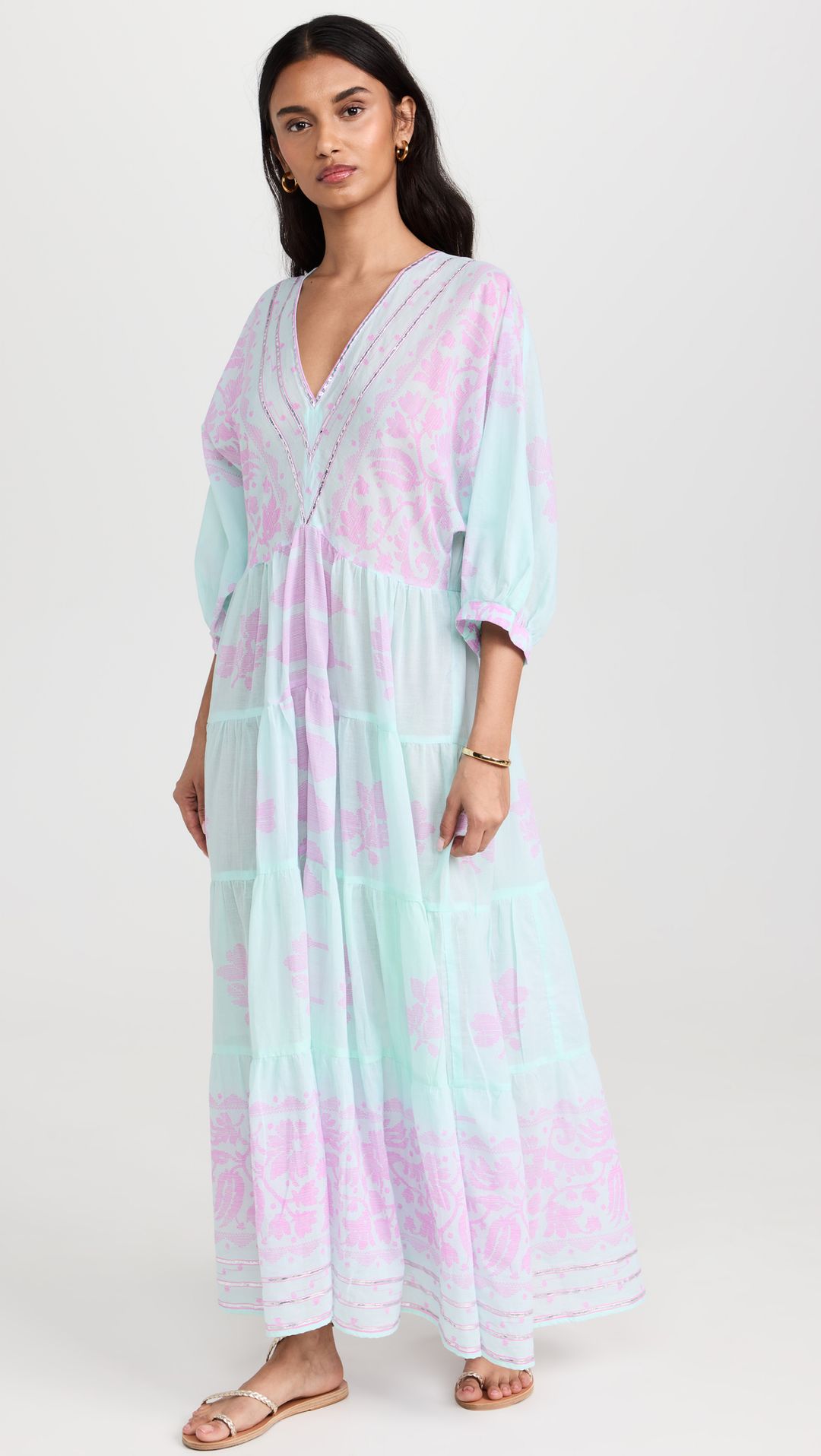 Dhaka Print Loose V Neck Dress #7