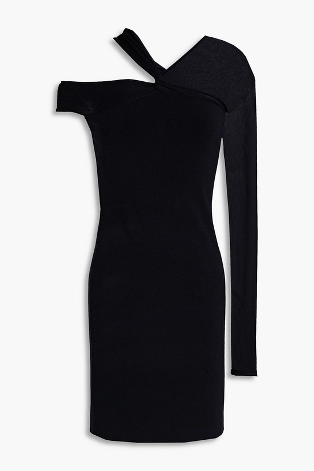 Helmut Lang One-sleeve ponte-paneled knitted mini dress