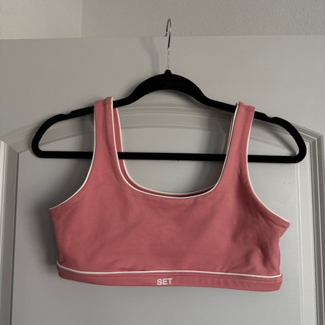 Rose Pink Scoop Sports Bralette with White Trim