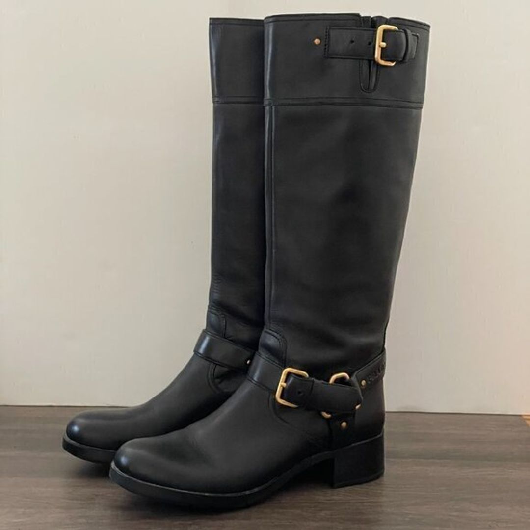 Prada Black Leather Tall Pull On Riding Moto Boot 2000's New Dead Stock 38.5/8.5