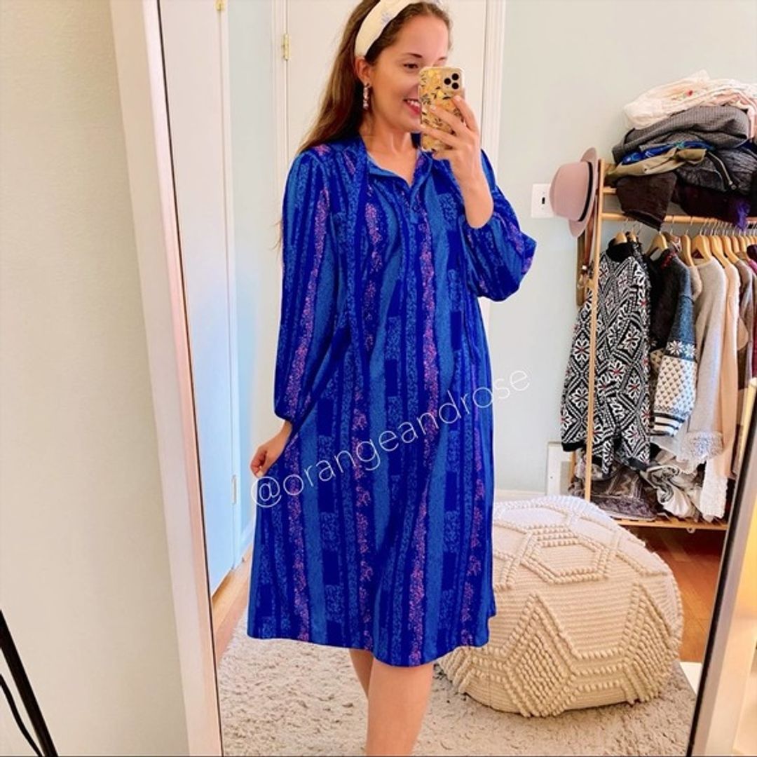 Vintage Improved Living 80s Blue Soft Midi Dress