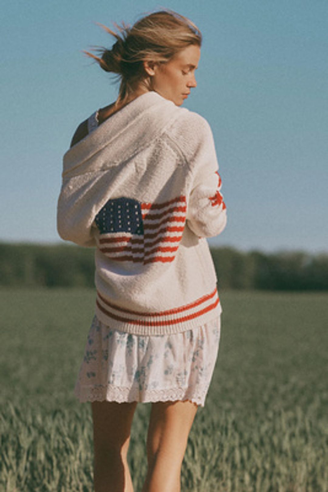 Maeve Shawl Collar American Flag Cardigan Sweater