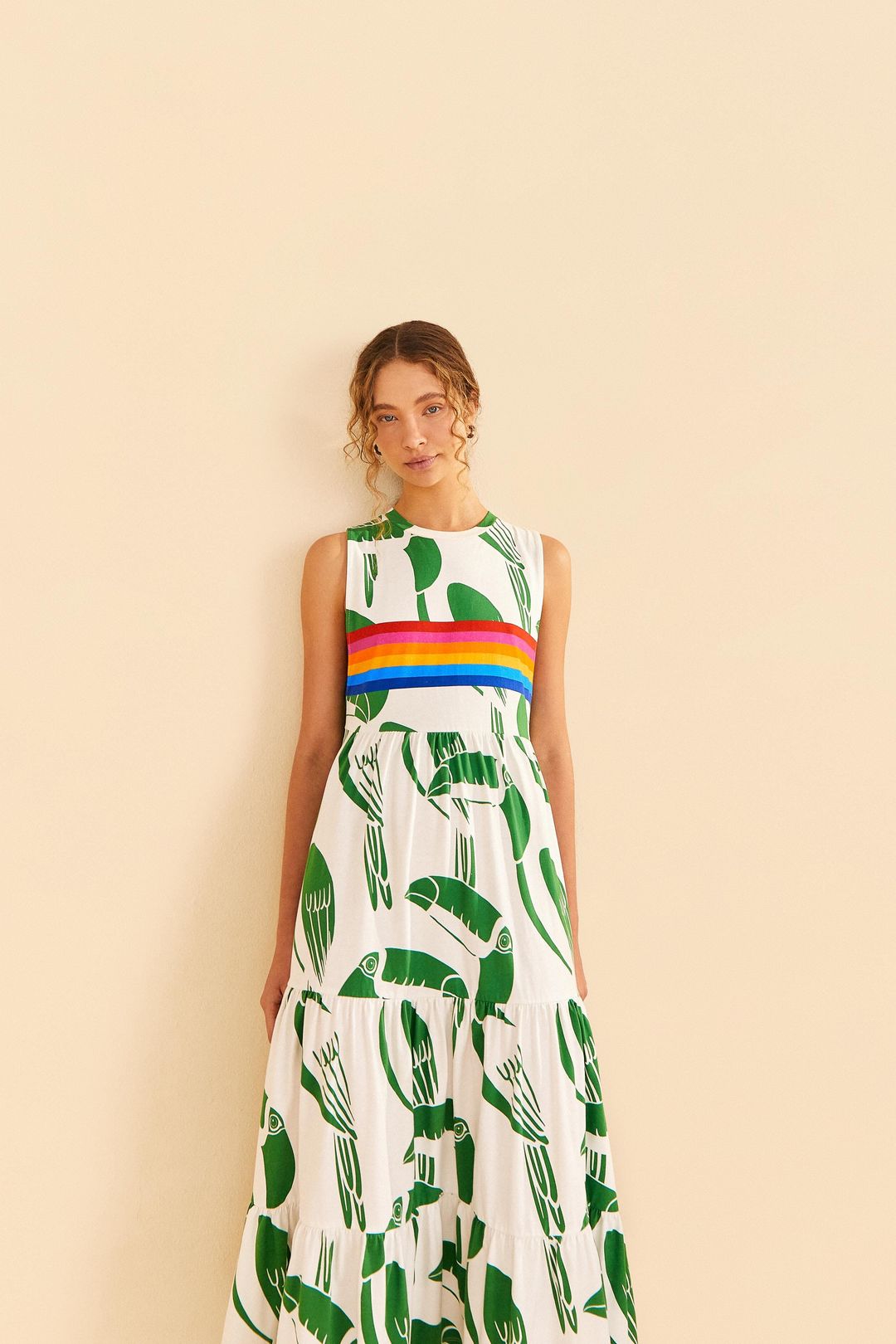 Off-White Rainbow Toucans Organic Cotton Maxi Dress
