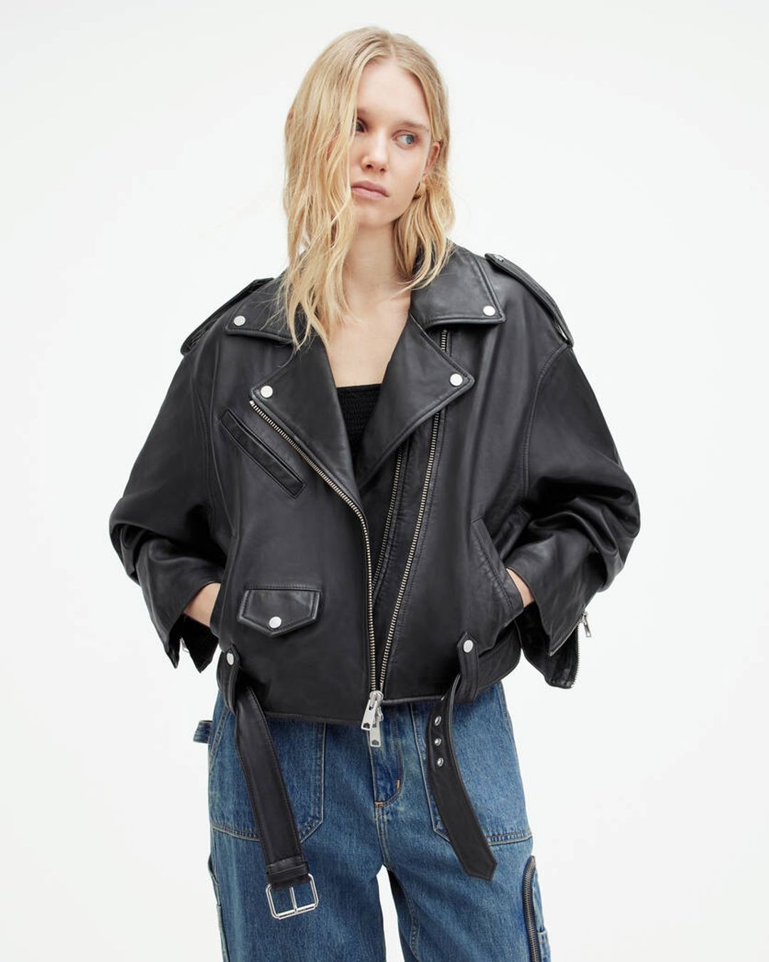 Dayle Oversized Leather Biker Jacket